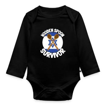 J’ai survécu à la cuillère de bois - Parenting - Body Bébé bio manches longues - noir - Devant