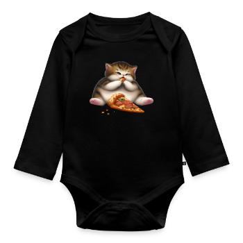 Chat amateur de pizza - Body Bébé bio manches longues - noir - Devant