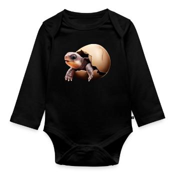 Turtle hatches from the egg - Organic Longsleeve Baby Bodysuit - black - Front