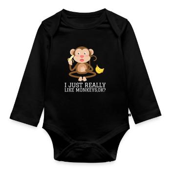 J’aime vraiment les singes ok? - Body Bébé bio manches longues - noir - Devant