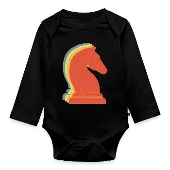 Schach Springer Vintage Retro - Baby Bio-Langarm-Body - Schwarz - Vorne