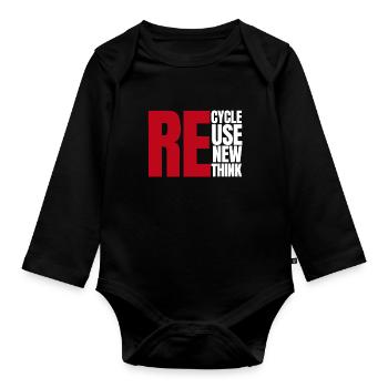 Recycle Reuse Renew Rethink Wind Turbine - Wind - Organic Longsleeve Baby Bodysuit - black - Front