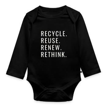 Recycle Reuse Renew Rethink Wind Turbine - Wind - Organic Longsleeve Baby Bodysuit - black - Front