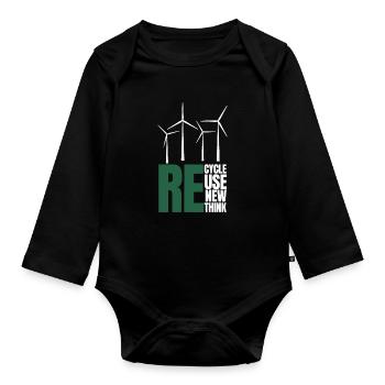 Recycle Reuse Renew Rethink Wind Turbine - Wind - Organic Longsleeve Baby Bodysuit - black - Front
