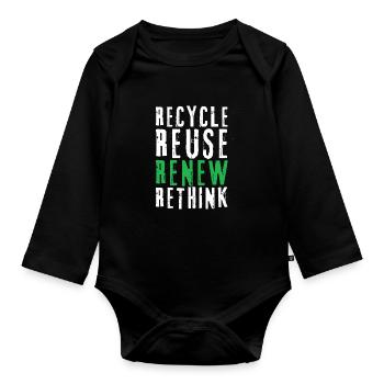 Recycle Reuse Renew Rethink Wind Turbine - Wind - Organic Longsleeve Baby Bodysuit - black - Front