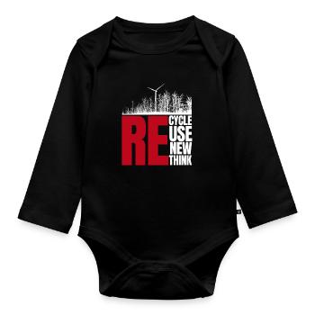 Recycle Reuse Renew Rethink Wind Turbine - Wind - Organic Longsleeve Baby Bodysuit - black - Front