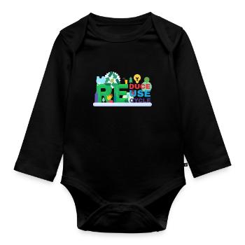 Recycle Reuse Renew Rethink Wind Turbine - Wind - Organic Longsleeve Baby Bodysuit - black - Front