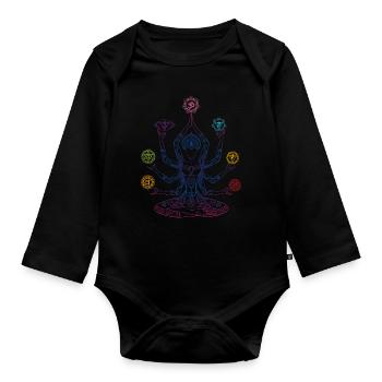 Chakra Mandala Symbole d’énergie Anahata - Body Bébé bio manches longues - noir - Devant