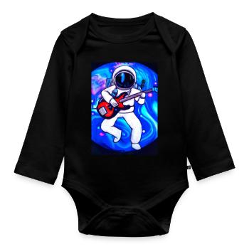 Astronaut spielt Gitarre - Baby Bio-Langarm-Body - Schwarz - Vorne
