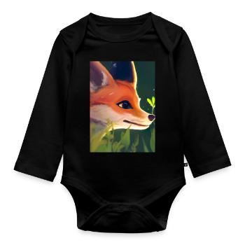 Niedliche Fuchs-Malerei - Baby Bio-Langarm-Body - Schwarz - Vorne