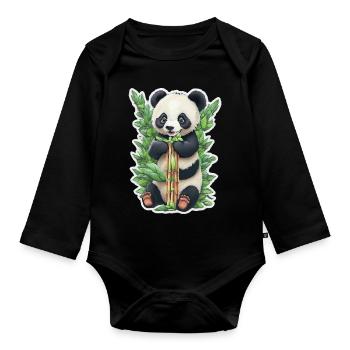 Panda Bär ißt Bambus - Baby Bio-Langarm-Body - Schwarz - Vorne