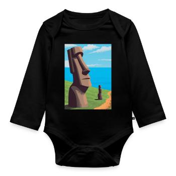 Monumentale Moai-Statuen - Baby Bio-Langarm-Body - Schwarz - Vorne