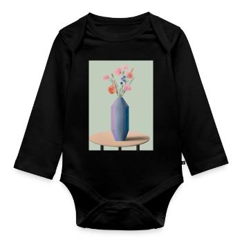Fancy Blumen Vase - Baby Bio-Langarm-Body - Schwarz - Vorne