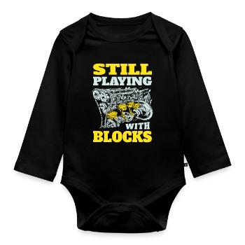 Still playing with blocks, Mechanics Engine Block - Organic Longsleeve Baby Bodysuit - black - Front