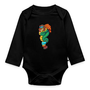 Aztec Calendar - Quetzalcoatl - Baby Bio-Langarm-Body - Schwarz - Vorne