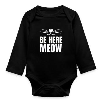 Yoga Cat - Be Here Meow - Organic Longsleeve Baby Bodysuit - black - Front