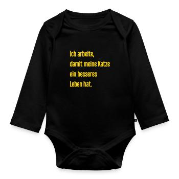 Für ein besseres Katzenleben arbeite ich! - Baby Bio-Langarm-Body - Schwarz - Vorne