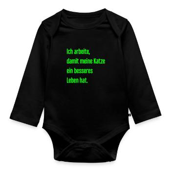Für ein besseres Katzenleben arbeite ich! - Baby Bio-Langarm-Body - Schwarz - Vorne