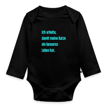 Für ein besseres Katzenleben arbeite ich! - Baby Bio-Langarm-Body - Schwarz - Vorne