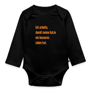 Für ein besseres Katzenleben arbeite ich! - Baby Bio-Langarm-Body - Schwarz - Vorne