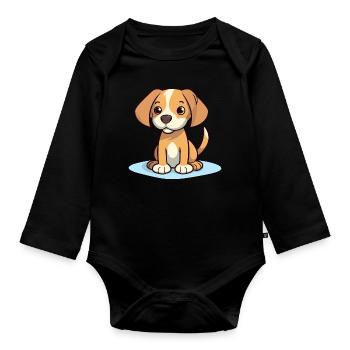 Niedliches Hundedesign für Hundebesitzer - Baby Bio-Langarm-Body - Schwarz - Vorne