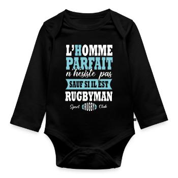 Rugby sport joueur de rugby rugbyman rugbymen - Body Bébé bio manches longues - noir - Devant