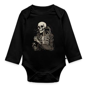 Halloween Skelett - Baby Bio-Langarm-Body - Schwarz - Vorne