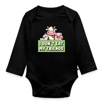 Cow Pig Happy Friends Design for Vegans - Organic Longsleeve Baby Bodysuit - black - Front