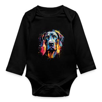 Dänische Dogge Colorful - Baby Bio-Langarm-Body - Schwarz - Vorne