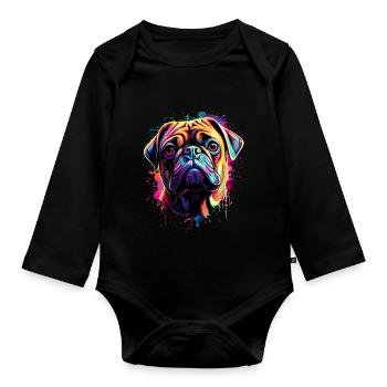 Mops Colorful - Baby Bio-Langarm-Body - Schwarz - Vorne