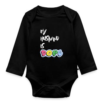 Matrimony - My Husband is - Organic Longsleeve Baby Bodysuit - black - Front