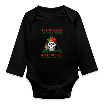Portugal Flag Skull Patriotic Portuguese Roots DNA - Organic Longsleeve Baby Bodysuit - black - Front