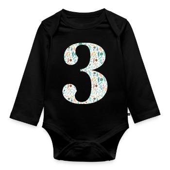 3rd Floral Anniversary - Organic Longsleeve Baby Bodysuit - black - Front