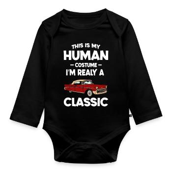 Das ist mein menschliches Kostüm Ich bin ein echter Oldtimer - Baby Bio-Langarm-Body - Schwarz - Vorne