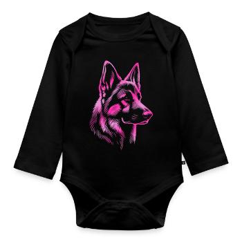 German Shepherd head pink - Organic Longsleeve Baby Bodysuit - black - Front