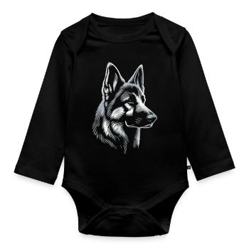 Deutscher Schäferhund Kopf silber - Baby Bio-Langarm-Body - Schwarz - Vorne
