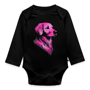 Golden Retriever Drawing Head Pink - Organic Longsleeve Baby Bodysuit - black - Front
