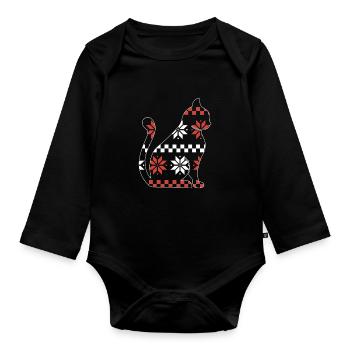 Chat domestique Chat à poil court Maine Coon Noël - Body Bébé bio manches longues - noir - Devant