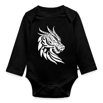 Fantaisie Tête De Dragon Anime Tatouage Reptile Mythique - Body Bébé bio manches longues - noir - Devant