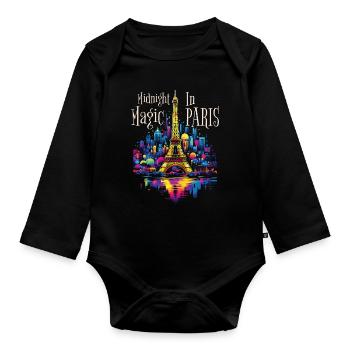 Paris, Eiffel Tower, France, City, Skyline, Night - Organic Longsleeve Baby Bodysuit - black - Front