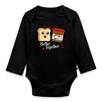 Toast and Chocolate Cream - Better together - Love - Organic Longsleeve Baby Bodysuit - black - Front