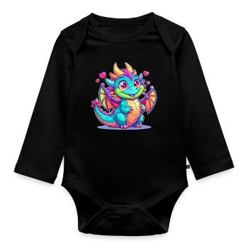 Farbenfroher Drache - Baby Bio-Langarm-Body - Schwarz - Vorne