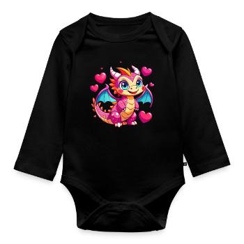 Dragon coloré - Body Bébé bio manches longues - noir - Devant