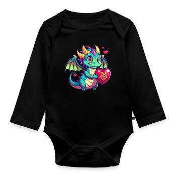 Colorful Dragon - Organic Longsleeve Baby Bodysuit - black - Front