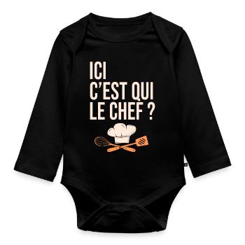 cuisine c est qui le chef humour cuisinier - Body Bébé bio manches longues - noir - Devant