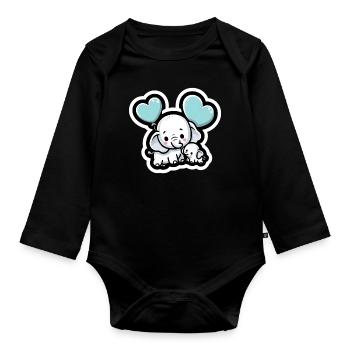 Cute baby elephant with heart balloon elephant mom - Organic Longsleeve Baby Bodysuit - black - Front