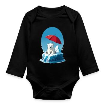 Polar Bear, Ice & Parasol - Organic Longsleeve Baby Bodysuit - black - Front