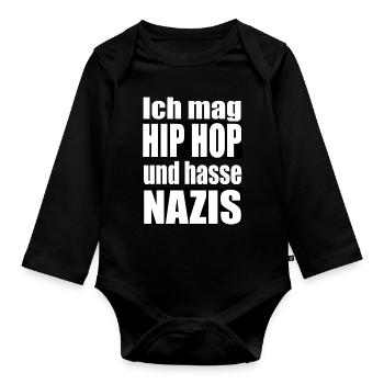 mag Hip Hop hasse Nazis - Baby Bio-Langarm-Body - Schwarz - Vorne