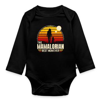 The MAMALORIAN - Mom - Vintage Orange - Organic Longsleeve Baby Bodysuit - black - Front
