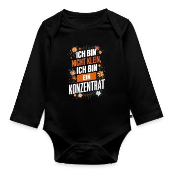 Kleine Kleiner Konzentrat cooler Spruch - Baby Bio-Langarm-Body - Schwarz - Vorne